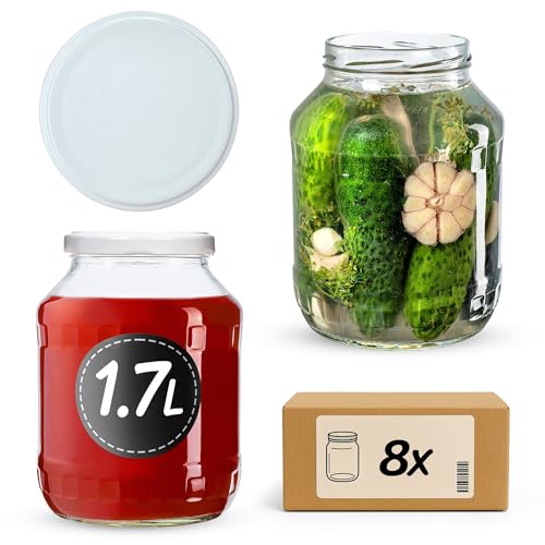 KADAX Einmachgläser 1,7L mit fi89 Schraubdeckel, Große Konservengläser mit weiter Öffnung zum Einlegen von Gurken, Kimchi & Sauerkraut, Gläser zum Einkochen und Fermentieren (Weiß, 8 Stück) von KADAX