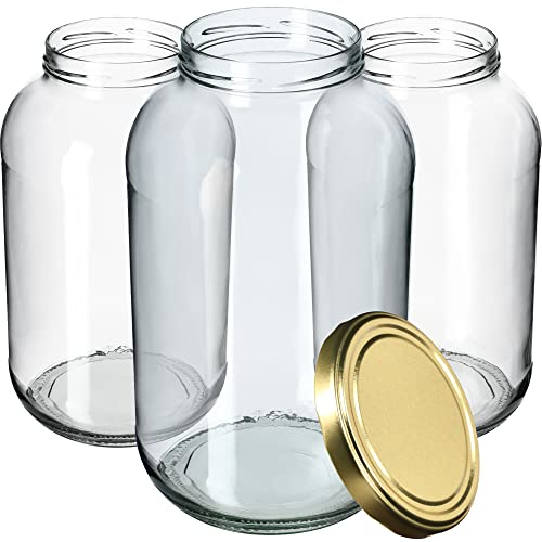 KADAX Einmachgläser 4L, Weckgläser, fi100 mm, Einmachglas zum Einlegen, Einkochgläser, Sturzglas, Konservenglas, Rundgläser, Gurkenglas, Einweckgläser (8 Stück, Gold Deckel) von KADAX