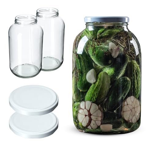 KADAX Einmachgläser 4L mit fi100 mm Schraubdeckel, Schraubgläser, große Gläser mit Twist Off Deckel, Sturzgläser für Gurken, Einkochgläser, Gurkengläser (Weiß Deckel, 2 Stück) von KADAX