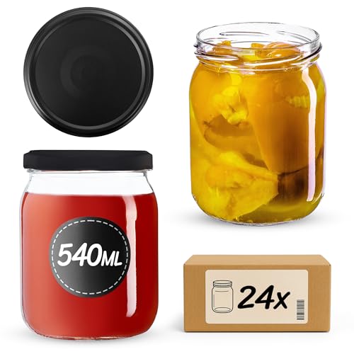 KADAX 24st Einmachgläser 540ml mit Schraubdeckel fi82 mm für Einlegen, Einmachen, Konservieren und Mahlzeitenvorbereitung - Luftdichte Twist-off Gläser (Schwarz matt, 24 St.) von KADAX
