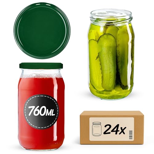 KADAX 24st Einmachgläser 760ml mit Schraubdeckel fi82 mm für Einlegen, Einmachen, Konservieren und Mahlzeitenvorbereitung - Luftdichte Twist-off Gläser (Grün, 24St.) von KADAX