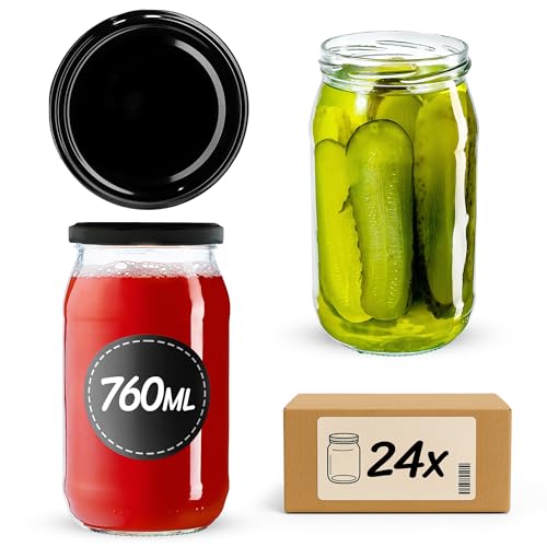 KADAX 24st Einmachgläser 760ml mit Schraubdeckel fi82 mm für Einlegen, Einmachen, Konservieren und Mahlzeitenvorbereitung - Luftdichte Twist-off Gläser (Schwarz, 24St.) von KADAX
