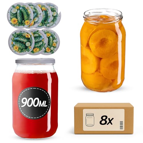 KADAX Einmachgläser 900ml mit fi82 mm Schraubdeckel, große Gläser mit Twist Off Deckel, Einmachglas, Sturzgläser für Gurken, Einkochgläser, Konservengläser (Freilandgurken, 8 Stück) von KADAX
