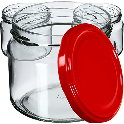 KADAX Einmachgläser mit Schraubdeckel, Marmeladengläser 330ml, Vorratsgläser für Marmeladen, Konfitüren, Honig, Gläser mit Schraubverschluss (Rot/50 Stück) von KADAX