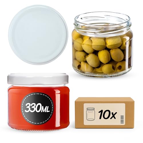 KADAX 10st Einmachgläser mit Schraubdeckel, Marmeladengläser 330ml, Vorratsgläser für Marmeladen, Konfitüren, Honig, Gläser mit Schraubverschluss (Weiß) von KADAX