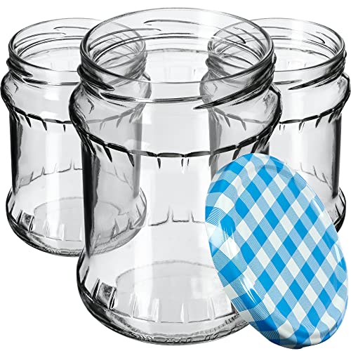 KADAX Einmachglas 500 ml, Aufbewahrungsgläser mit Schraubdeckel, Einkochgläser, Sturzglas, Marmeladenglas, Vorratsglas, Konservenglas, Rundgläser (Blau kariert / 24 Stück) von KADAX