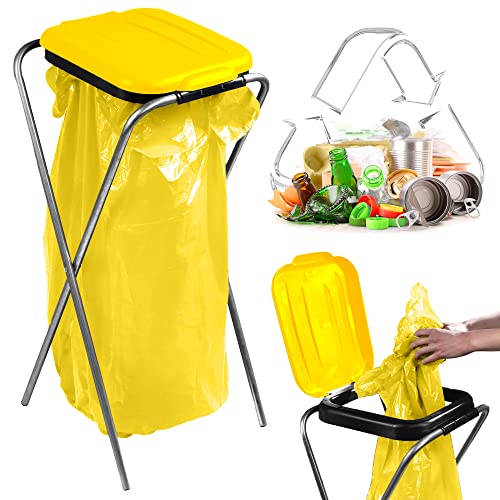 KADAX Einzelner Müllsackhalter, Müllsackständer in 5 Farbversionen, Ständer für Mülltrennung mit Kunststoffdeckel, Müllbeutelhalter für 120L Beutel (Gelb) von KADAX