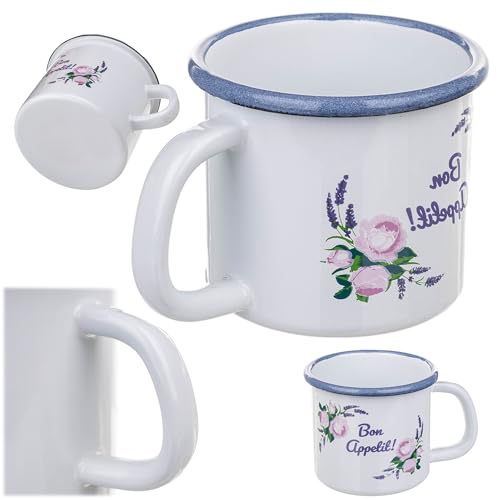 KADAX Emaille Tasse 1150ml für Tee und Kaffee, Becher für Camping, große Kaffeetasse mit Henkel, Kaffeebecher aus emaillierter Stahl, Teebecher (Weiß) von KADAX