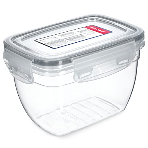 KADAX Frischhaltedose mit Deckel, klick-it, Lebensmittelbehälter aus Kunststoff, geeignet für Kühlschrank, Mikrowelle, Gefrierschrank, Vorratsdose, luftdicht, transparent/grau (0,58L rechteckig) von KADAX