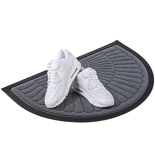 KADAX Fußmatte, Eingangsmatte aus robusten Polyester mit Gummiseite, Wiederstandfähige Schmutzfangmatte in 6 verschiedenen Mustern zur Wahl, Türmatte (Halbkreis 60x40cm, Grau) von KADAX