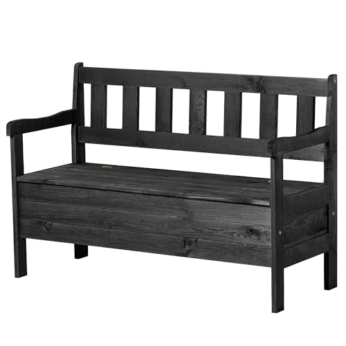 KADAX Gartenbank, 120x49x81,5cm Banktruhe aus Einer Holzfaserplatte, Sitzbank mit Stauraum und Rücklehne, Wetterfeste Holzbank für Garten, Balkon (120cm/Anthrazit) von KADAX
