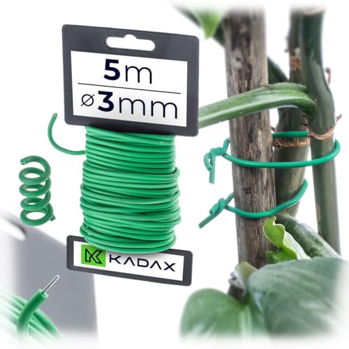 KADAX Gartendraht 3mm x 5m, grüner Bindedraht zum Befestigen von Pflanzen, Pflanzendraht gummiert, wetterfester Draht für Garten, Blumendraht ummantelt von KADAX