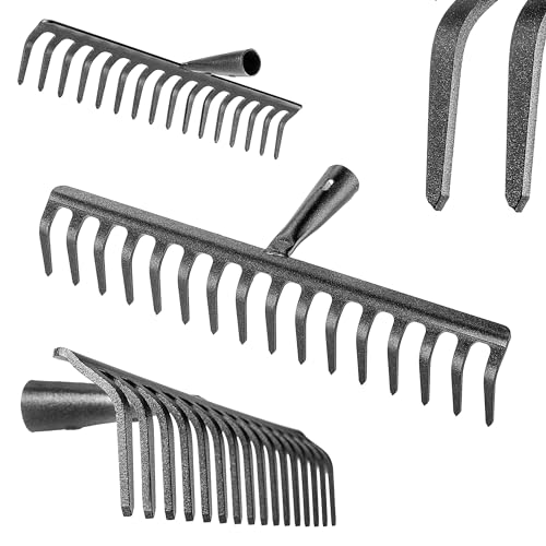 KADAX Gartenharke ohne Stiel, Gartenrechen aus Stahl, Rasenrechen für Gartenpflege, Robuste Rasenharke, Rechen zum Harken, Harke für Rasen, Gartenwerkzeug (Rechteckig 16 Zinken) von KADAX