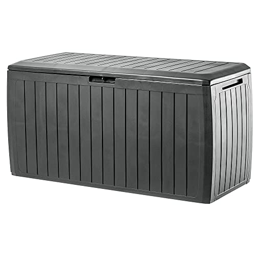 KADAX Gartenkiste, 116,6x47x59,5cm Aufbewahrungsbox aus Kunststoff, 290L Gartentruhe mit Griffen und Verschluss, Gartenbox für Aufbewahrung von Kissen (290 L, Anthrazit) von KADAX