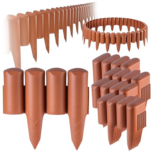 KADAX Gartenpalisade aus Kunststoff, Palisade für Blumen, Decorative Rasenkante, Beeteinfassung mit Bodenspieß, Holzpfahl-Type Beetumrandung (Terracotta - 10m) von KADAX