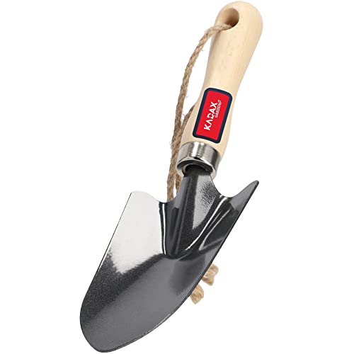 KADAX Gartenschaufel aus Metall, schmale Blumenkelle, Blumenschaufel mit bequemem Griff aus Holz, Pflanzkelle, Gartenspachtel zum Anpflanzen (Spitz, Schwarz) von KADAX