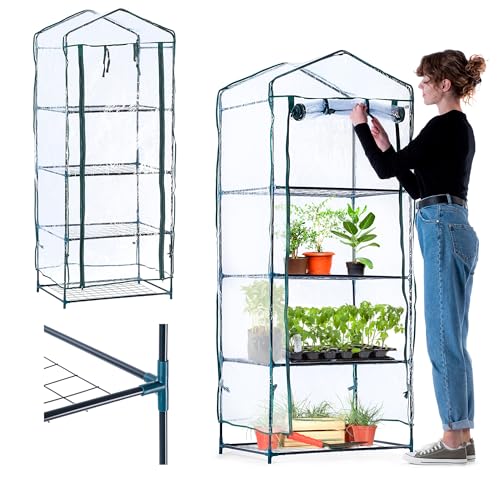 KADAX Gewächshaus mit 4 Ebenen, 68 x 48 x 170 cm, kleines Foliengewächshaus für Balkon, Terrasse & Garten, Balkongewächshaus klein mit PVC-Abdeckung von KADAX
