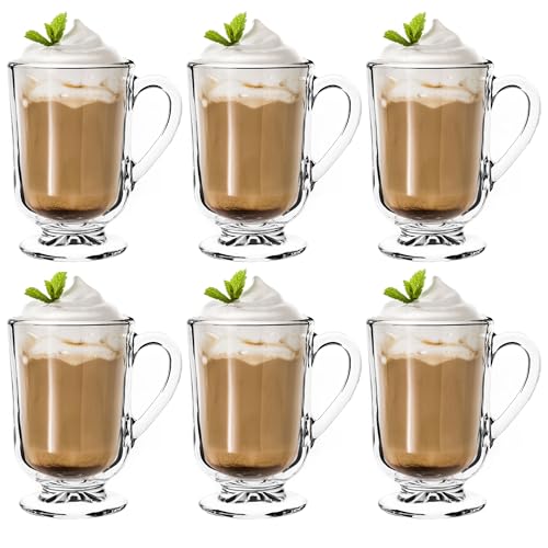 KADAX Kaffeegläser, 6er Set, 300ml, Teegläser aus Glas, Glühweingläser, Trinkgläser für Tee, Kaffee, Irish Coffee, Kaffeetassen mit Henkel, Cappuccino Gläser, Dessertgläser von KADAX