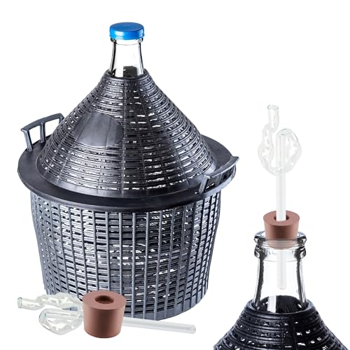 KADAX Glasballon-Set, Gärballon mit Kunststoffkorb und Gärzubehör, Gummi-stopfen, Gärröhrchen, schmale Öffnung, Weinballon, Flasche, Glasflasche (34L, Glas Gärröhrchen) von KADAX