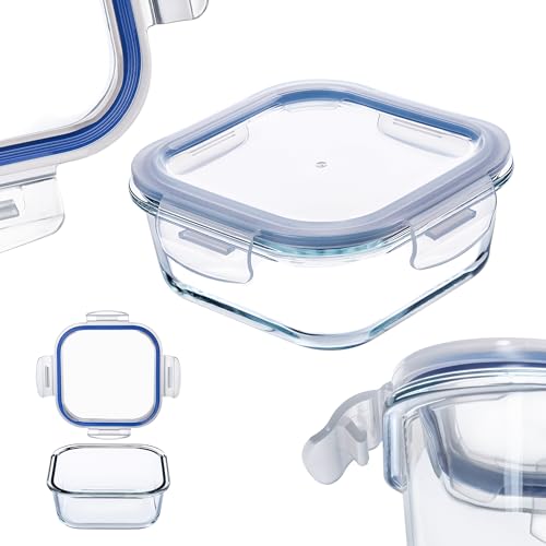 KADAX Glasbehälter mit Deckel, Lebensmittelbehälter, Spülmaschinenfester Lebensmittelbehälter, Verschließbare Frischhaltedose, Aufbewahrungsbehälter (Quadrat 320ml) von KADAX
