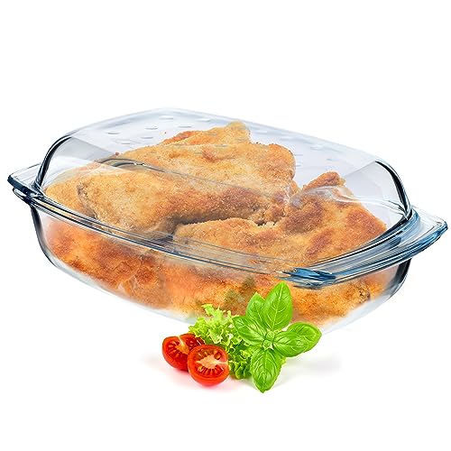 KADAX Glasbräter, Auflaufform mit Deckel aus hitzebeständigem Glas, feuerfestes Gefäß für Lasagne, Gemüseeintopf, Glasbräter zum Braten im Backofen (Rechteckig - 4.1L) von KADAX