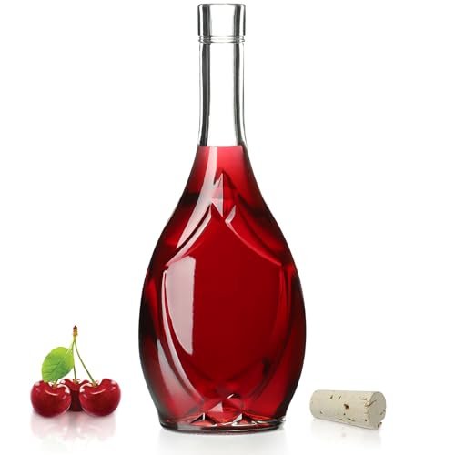KADAX Glasflasche mit dichtem Korkenverschluss, Ölflasche mit Traubenmuster, Essigflasche, Glasbehälter für Obstliköre, Leere Weinflasche, Glasbehälter (500ml - 1 Stück) von KADAX