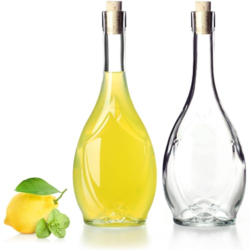 KADAX Glasflasche mit dichtem Korkenverschluss, Ölflasche mit Traubenmuster, Essigflasche, Glasbehälter für Obstliköre, Leere Weinflasche, Glasbehälter (500ml - 2 Stück) von KADAX