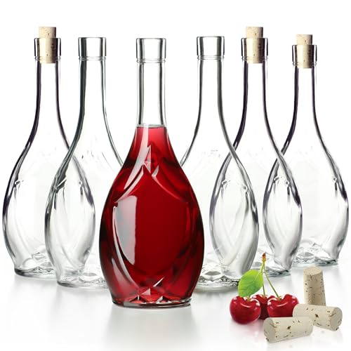 KADAX Glasflasche mit dichtem Korkenverschluss, Ölflasche mit Traubenmuster, Essigflasche, Glasbehälter für Obstliköre, Leere Weinflasche, Glasbehälter (500ml - 6 Stück) von KADAX