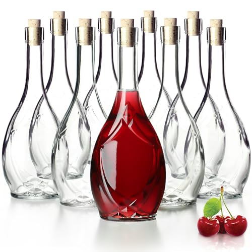 KADAX Glasflasche mit dichtem Korkenverschluss, Ölflasche mit Traubenmuster, Essigflasche, Glasbehälter für Obstliköre, Leere Weinflasche, Glasbehälter (500ml - 9 Stück) von KADAX