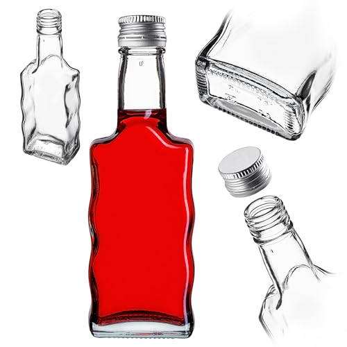 KADAX Glasflaschen 200ml, 1 Stück, leere Flaschen mit Schraubverschluss, kleine Likörflaschen zum Befüllen, Weinflaschen aus Glas, Schnapsflaschen (Silber) von KADAX