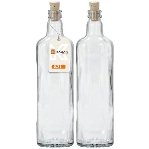 KADAX Glasflaschen mit Korkenverschluss, Transparente Schnapsflaschen zum Befüllen, Flaschen für hausgemachte Getränke, Wiederverwendbare Likörflaschen (Oval 0,7L 2 Stücke) von KADAX