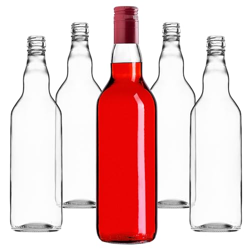 KADAX Glasflaschen zum Befüllen, 700ml, 40 Stück, leere Likörflaschen mit Schraubverschluss, Saftflaschen, Flaschen für Likör, Schnapsflaschen (Rot, Lang) von KADAX