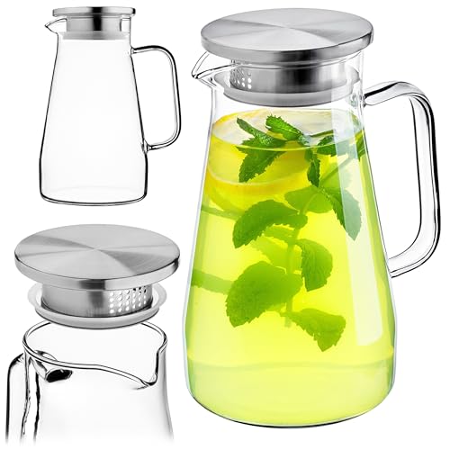 KADAX Glaskaraffe 1.5L, Wasserkaraffe mit Sieb und Deckel aus Edelstahl, Karaffe aus Glas, Glaskrug für Wasser, Wasserkrug aus Borosilikatglas, Glaskanne KADAX Glaskaraffe 1.5L, Wasserkaraffe mit Sieb und Deckel aus Edelstahl, Karaffe aus Glas, Glaskrug für Wasser, Wasserkrug aus Borosilikatglas, Glaskanne von KADAX