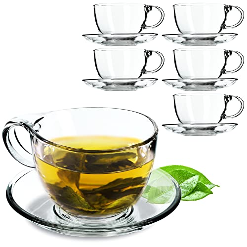 KADAX Glastasse mit Untersatz, 200ml/250ml, transparenter Glastasse Set, Teetasse, Kaffeetasse, Tassen mit Unterteller, Glastasse mit Untersetzer (Lea / 6 stück) von KADAX