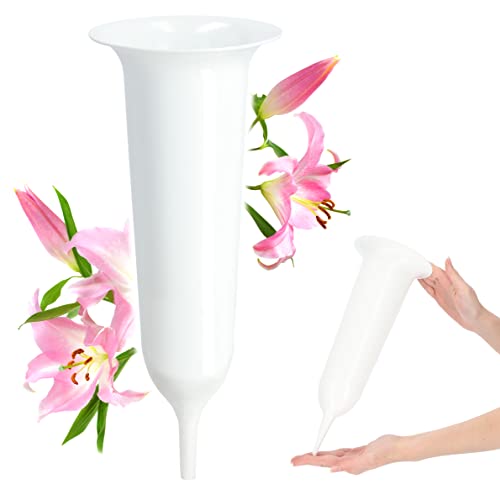 KADAX Grabvase, Vase aus Kunststoff, Blumenvase, Kunststoff-Vase für Blumen, wetterfeste Friedhofsvase, frostsicher Steckvase für Grab, witterungsbeständiger Grabschmuck (12cm, mit Erdspieß, weiß) von KADAX