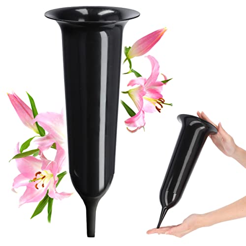 KADAX Grabvase, Vase aus Kunststoff, Blumenvase, Kunststoff-Vase für Blumen, wetterfeste Friedhofsvase, frostsicher Steckvase für Grab, witterungsbeständiger Grabschmuck (13,5cm, Erdspieß, schwarz) von KADAX