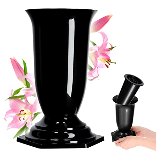 KADAX Grabvase, Vase aus Kunststoff, Blumenvase, Kunststoff-Vase für Blumen, wetterfeste Friedhofsvase, frostsicher Steckvase für Grab, witterungsbeständiger Grabschmuck (13cm, schwarz) von KADAX