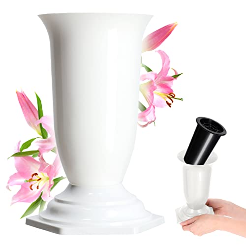 KADAX Grabvase, Vase aus Kunststoff, Blumenvase, Kunststoff-Vase für Blumen, wetterfeste Friedhofsvase, frostsicher Steckvase für Grab, witterungsbeständiger Grabschmuck (13cm, weiß) von KADAX