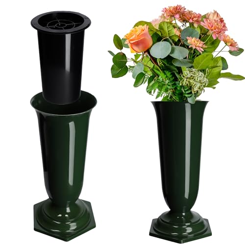 KADAX Grabvase, Vase aus Kunststoff, Blumenvase, Kunststoff-Vase für Blumen, wetterfeste Friedhofsvase, frostsicher Steckvase für Grab, witterungsbeständiger Grabschmuck (15,5cm, grün) von KADAX