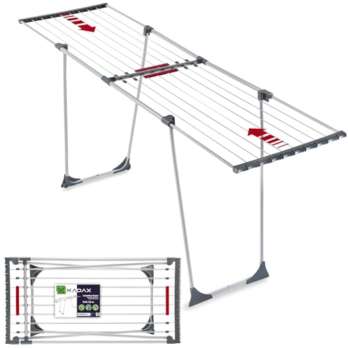 KADAX Teleskop Wäscheständer mit 20m Trockenleinenlänge, ausziehbarer Wäschetrockner für Bettwäsche, großer Flügelwäscheständer aus pulverbeschichteten Stahl (Grau) von KADAX