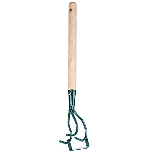 KADAX Grubber, Jätegrubber mit 3 Zinken, Unkrauthacke, kleine Blumenkralle mit Stiel, Gartenzubehör aus Metall, Gartenhacke zum Lockern des Bodens, Kultivator für Garten, Unkraut (Mit Holzgriff) von KADAX