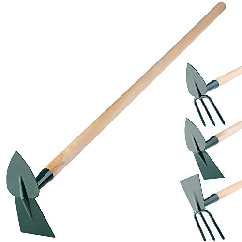 KADAX Hacke, Gartenhacke, Doppelhacke für Garten, zum lüften lockern und jäten des Bodens, Gartenzubehör aus Metall, Unkrauthacke zum entfernen von Unkraut (groß, Herz - Rechteck, mit Holzstiel) von KADAX