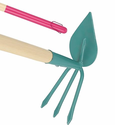 KADAX Hacke für Damen, Gartenhacke mit Metallkopf, Doppelhacke zum lüften, lockern und jäten des Bodens, Unkrauthacke zum entfernen von Unkraut, Gartenzubehör mit Stiel aus Holz (3 Zinken - Herz) von KADAX