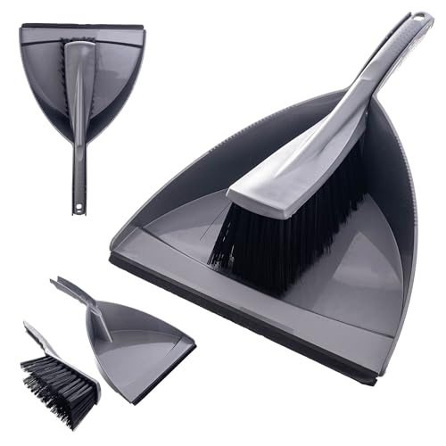 KADAX Handfeger und Schaufel mit Gummi, Kehrblech und Kehrbesen Set, Kehrschaufel mit Besen, Kehrgarnitur, Handkehrset, Kehrset (Silber) von KADAX