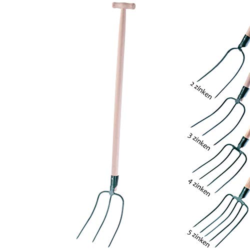 KADAX Heugabel, Forke, Spatengabel, Grabegabel, Mistgabel, Gabel für Garten, Drahtgabel mit Holzstiel, Gartengabel aus hochwertigem Stahl, Dunggabel, Gartenforke (3 Zinken, T-Griff) von KADAX