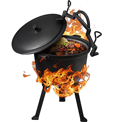 KADAX Jagdkessel, Gusseisen Kochtopf mit Füßen, Schmortopf aus Gusseisen, Dutch Oven für Garten, Lagerfeuer, Camping, BBQ, Feuertopf mit Deckel (8 L) von KADAX