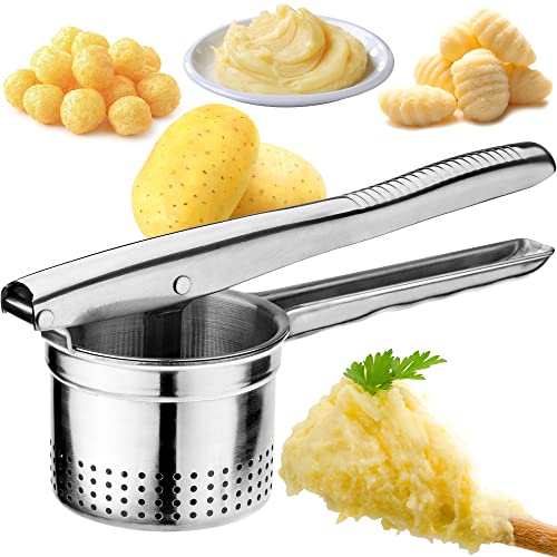 KADAX Kartoffelpresse für Kartoffelbrei, Spätzle, Gemüse, Obstsäfte, Multipresse, Kartoffelstampfer aus Edelstahl, Länge: 24,5 cm, spülmaschinenfest, Spätzlepresse, silber von KADAX