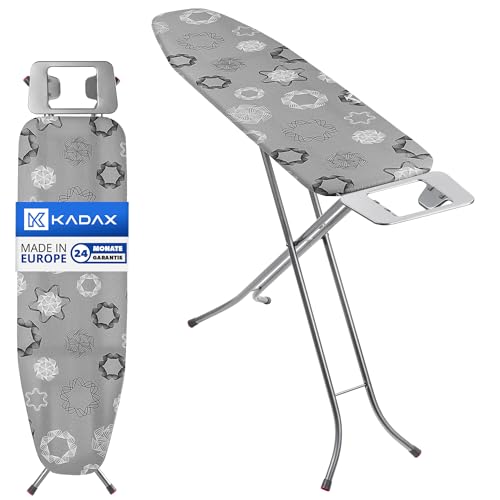 KADAX Klappbares Bügelbrett 114x34 cm – Dampfbügelbrett mit Metallgitter, Bügeleisenablage & 5 mm Polsterung, höhenverstellbar, mit Antirutschfüßen, Made in EU (Dreiecke) von KADAX