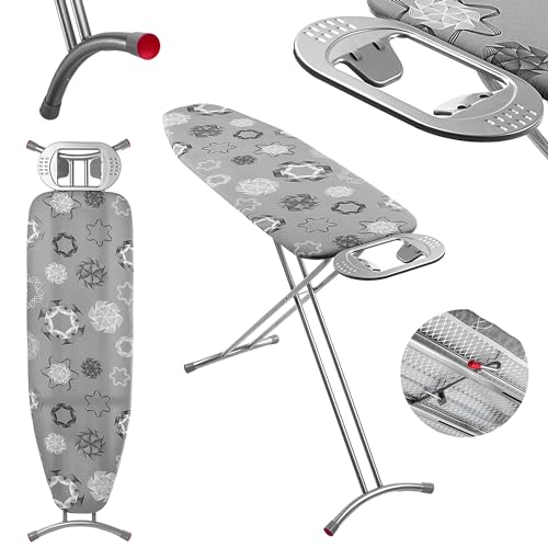 KADAX Klappbares Bügelbrett, 120x38cm Dampfbügelbrett mit Metallnetz, Bügeltisch mit rutschfesten Füßen, Höhenverstellbares Bügelbrett mit Bügeleisenablage (Grau) von KADAX