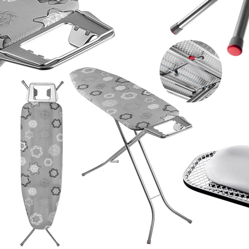KADAX Klappbares Bügelbrett, 120x38cm Dampfbügelbrett mit Metallnetz, Bügeltisch mit rutschfesten Füßen, Höhenverstellbares Bügelbrett mit Bügeleisenablage (Grau) von KADAX